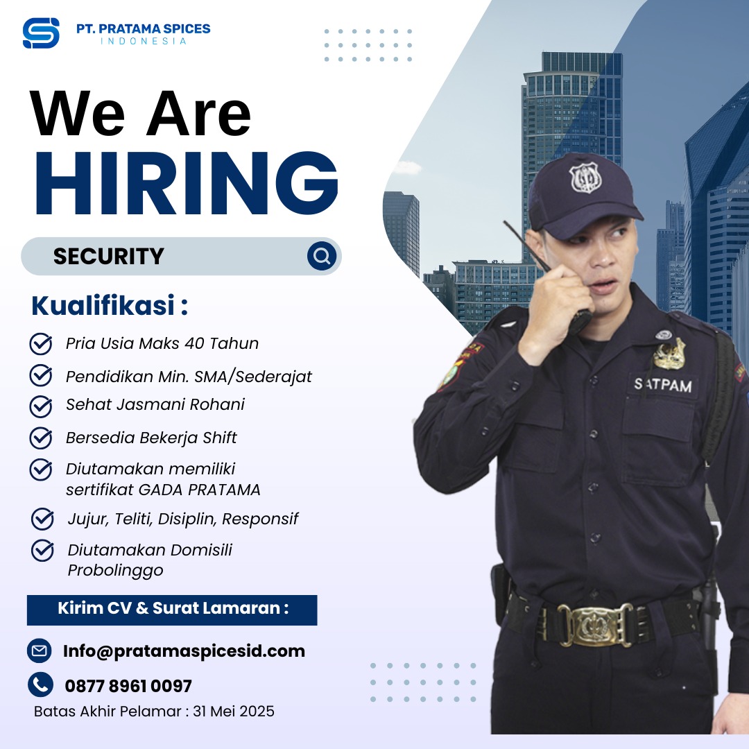 Lowongan Kerja Security Pt. Pratama Spices Indonesia Di Probolinggo - Lowongankerjaonline.id Here Are A Few One-Line Alternate Titles For &Quot;Lowongan Kerja Security Pt. Pratama Spices Indonesia Di Probolinggo&Quot;: Security Officer Opening At Pratama Spices, Probolinggo Join Pratama Spices As A Security Guard In Probolinggo! Probolinggo Security Job: Pt. Pratama Spices Is Hiring! Pt. Pratama Spices - Security Career Opportunity In Probolinggo Hiring Security Personnel For Pratama Spices In Probolinggo
