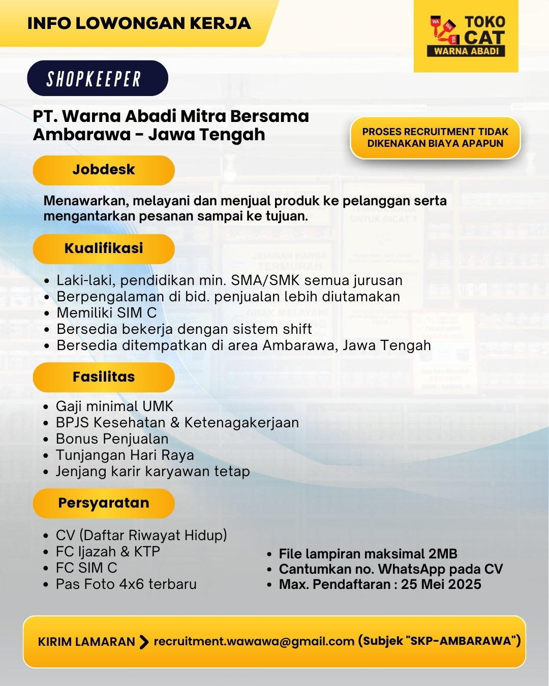 Lowongan Kerja Shopkeeper Pt. Warna Abadi Mitra Bersama Di Kab. Semarang - Lowongankerjaonline.id &Quot;Shopkeeper Opportunity At Warna Abadi Mitra Bersama, Semarang!&Quot;