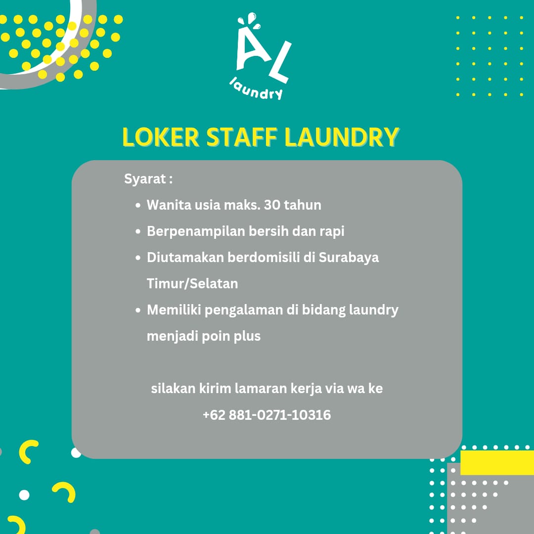 Lowongan Kerja Staff Laundry Al Laundry Di Rungkut, Surabaya - Lowongankerjaonline.id Here'S A One-Line Alternate Title Suggestion For &Quot;Lowongan Kerja Staff Laundry Al Laundry Di Rungkut, Surabaya&Quot;: Al Laundry Rungkut: Hiring Laundry Staff - Apply Now!