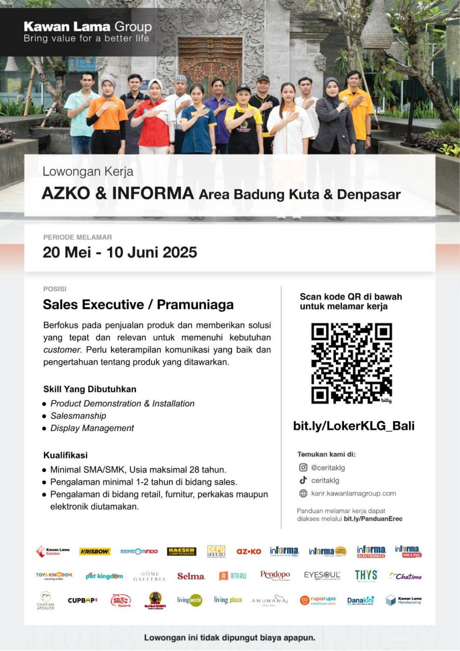 Lowongan Kerja Sales Executive, Pramuniaga Di Badung - Lowongankerjaonline.id Sales &Amp; Retail Roles In Badung