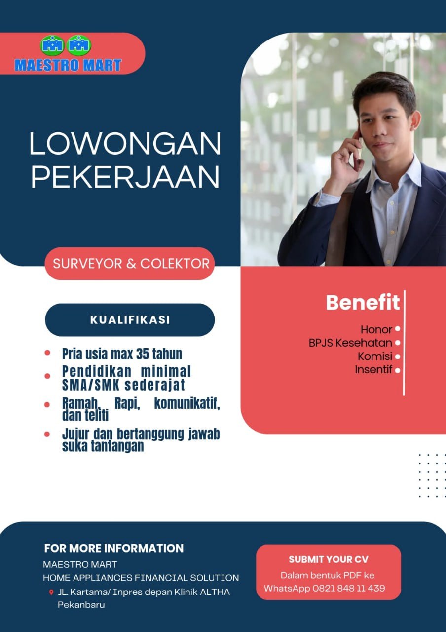 Lowongan Kerja Staff Toko, Surveyor, Collector Di Kota Pekanbaru - Lowongankerjaonline.id Here Are A Few Options, Depending On The Focus You Want: Pekanbaru Retail, Surveyor &Amp; Collection Job Openings (Short And To The Point) Now Hiring: Retail Staff, Surveyor &Amp; Collector In Pekanbaru (More Urgent Feel) Join Our Team: Retail, Surveying &Amp; Collection Roles In Pekanbaru (Focuses On Employer Appeal) Lowongan Pekanbaru: Staff Toko, Surveyor, Collector - Apply Now! (Short And With Urgency) Pekanbaru Job: Staff Toko, Surveyor, Collector Opportunities (Simple And Clear) I Think The Best One Depends On Where You Will Use The Title. If It Is For A Job Board, Then Pekanbaru Retail, Surveyor &Amp; Collection Job Openings Is Probably Best. If It Is For Social Media, Now Hiring: Retail Staff, Surveyor &Amp; Collector In Pekanbaru Is Better. Ultimately, It Depends On What Feels Most Natural And Eye-Catching!